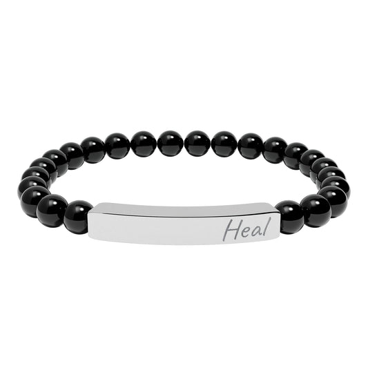 Engraved Bar Bracelet- BLACK ONYX "Heal"