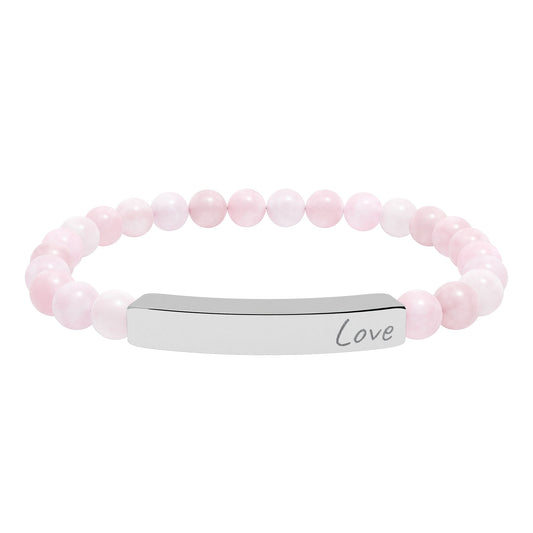 Engraved Bar Bracelet — "LOVE" ROSE QUARTZ