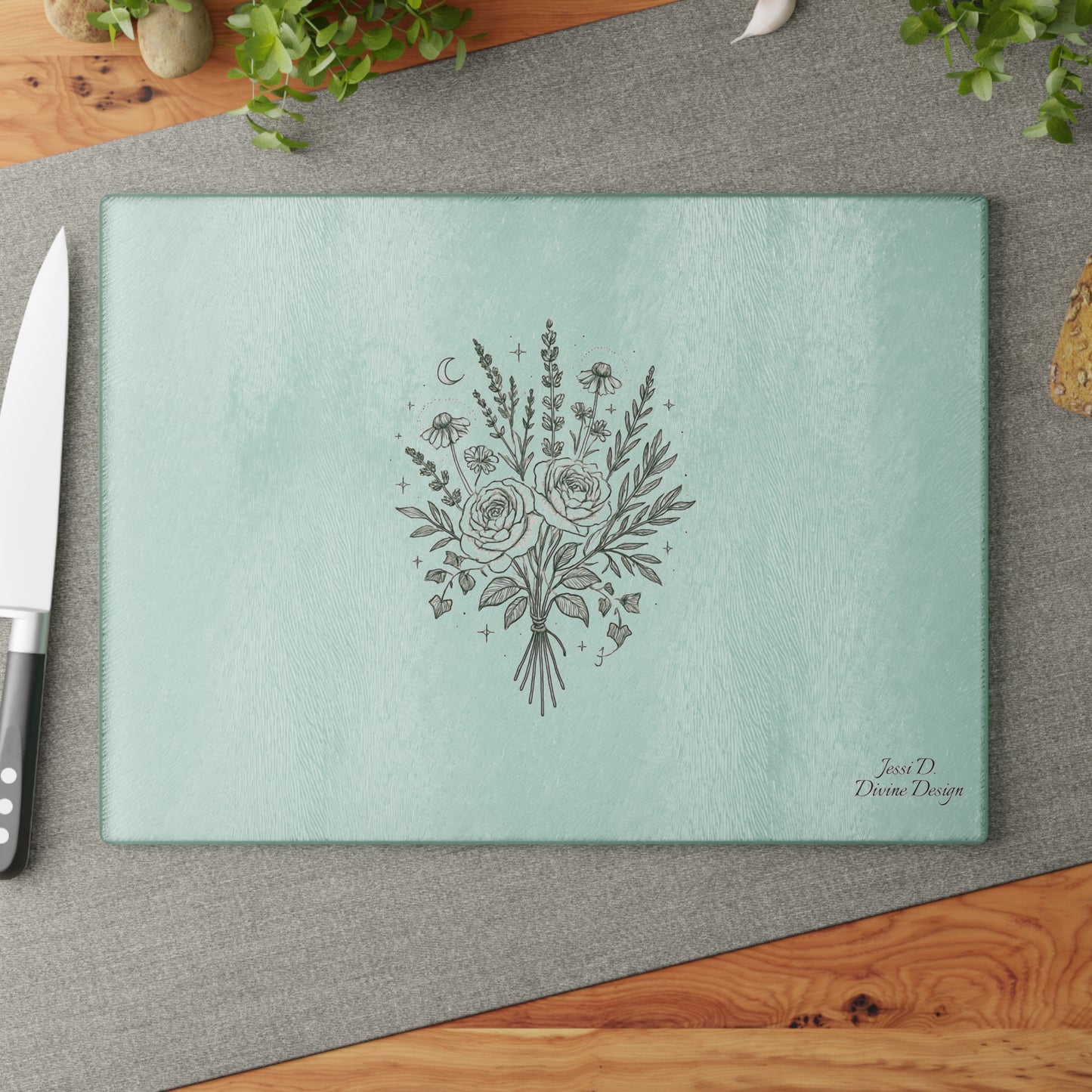 Cutting Board - FLORAL MOON & STARS PRINT